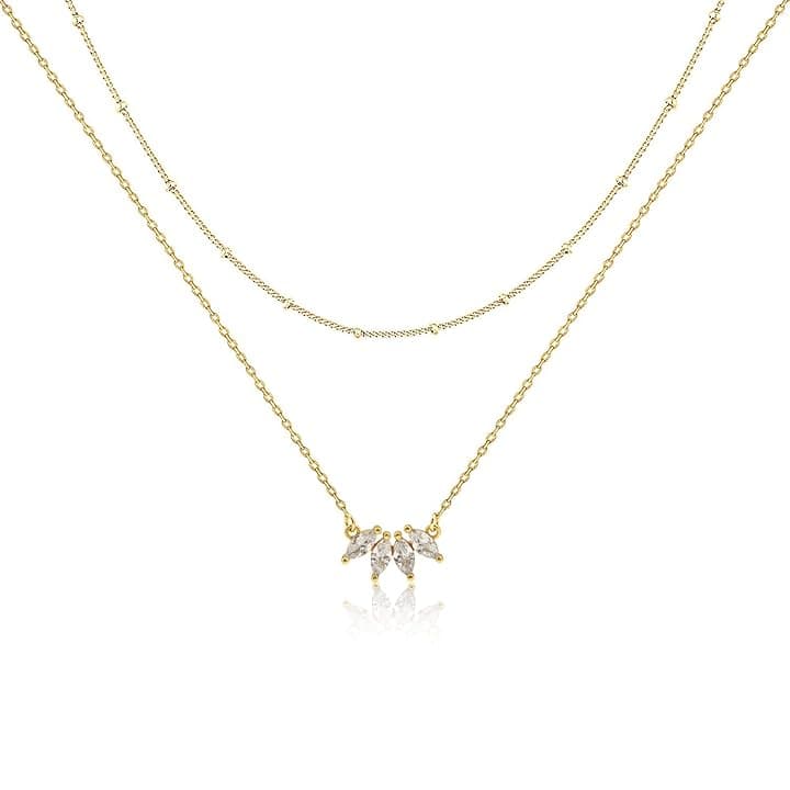 LIHELEI Collane di Donne, Collana a Stratificazione di Foglie Delicate S925 Placcato a Strati Collana con Girocollo con Diamanti Semplici per Donne Gioielli alla Moda Regali