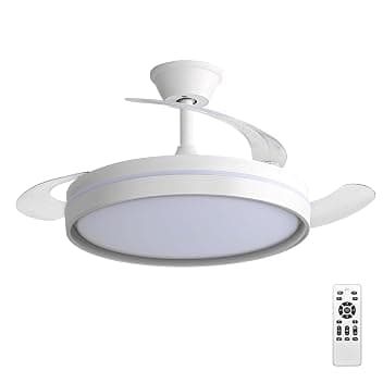 EXTRASTAR 106cm Ventilatore da Soffitto con Luce e pale retrattili, Silenzioso Lampada Ventilatore da Soffitto con Telecomando e Motore DC per Camera da Letto, Cucina, Soggiorno, 6 Velocità