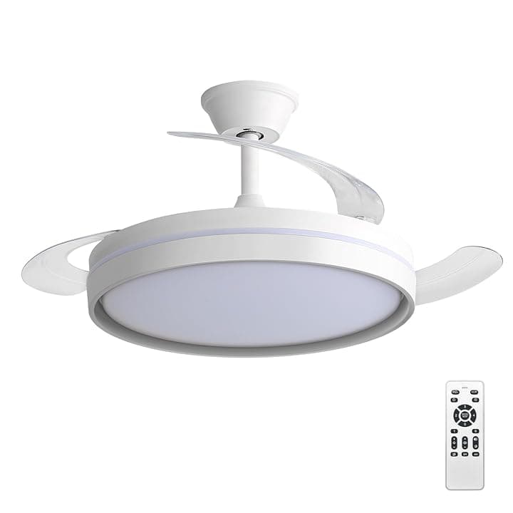 EXTRASTAR 106cm Ventilatore da Soffitto con Luce e pale retrattili, Silenzioso Lampada Ventilatore da Soffitto con Telecomando e Motore DC per Camera da Letto, Cucina, Soggiorno, 6 Velocità