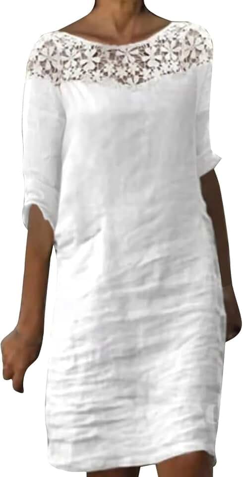 2025 - Abito estivo da donna, a maniche medie, con scollo in pizzo, stile casual, stile bohémien, elegante, stile casual, stile Midi, color menta