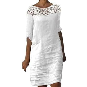 2025 - Abito estivo da donna, a maniche medie, con scollo in pizzo, stile casual, stile bohémien, elegante, stile casual, stile Midi, color menta