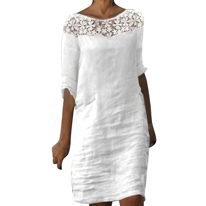 2025 - Abito estivo da donna, a maniche medie, con scollo in pizzo, stile casual, stile bohémien, elegante, stile casual, stile Midi, color menta