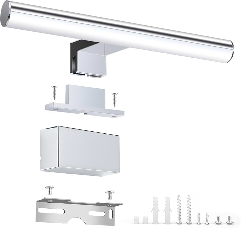 Lampada Specchio Bagno, luce specchio bagno led 557-30 Cromo 11.8" 30CM, 5W, 4000K, luce specchio bagno Illuminazione Cassettiera a Specchio, IP44, led specchio del Argento
