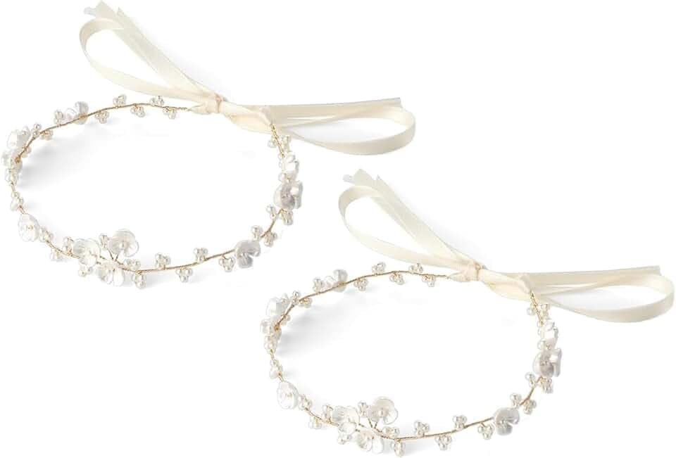 Viojrlly 2 Corona di Fiori per Bambine, Copricapo per la Prima Comunione, Accessorio per Capelli da Damigella d'onore, Corona di Fiori per Matrimonio, Fascia per Capelli con Perle