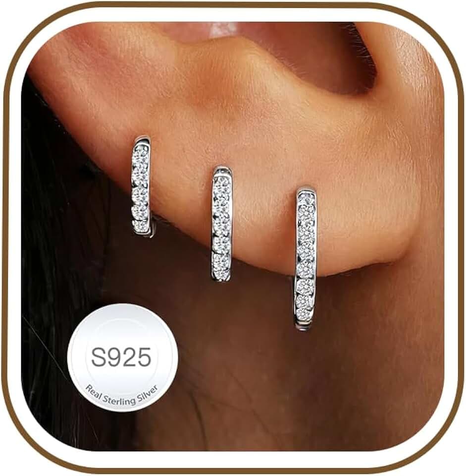 Rajputana 3 Paia Orecchini Donna Argento Orecchini Anallergici Donna Oro Small Silver Huggie Hoop Earring Set Orecchino a Cerchio Piccoli per Fori Multipli