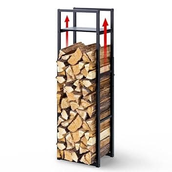 VOUNOT® Legnaia in Metallo con Ripiano, Altezza Regolabile a 3 Livelli 45x32x120-170 cm, Portalegna Salvaspazio da Interno ed Esterno, Struttura Robusta per Legna da Camino, Nero