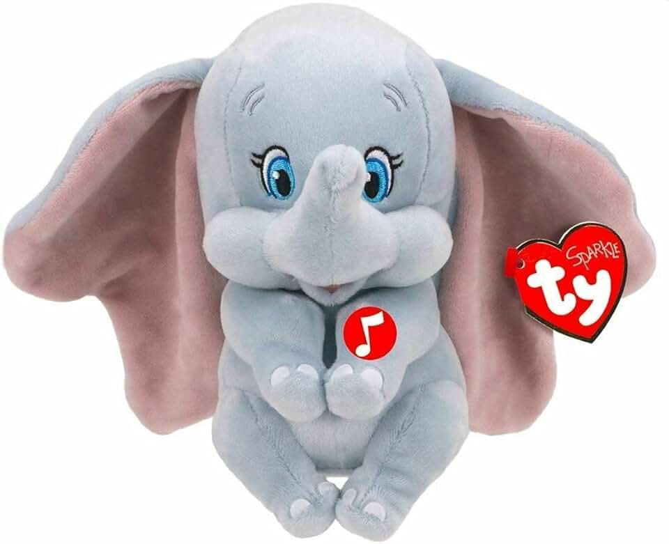 TY Sparkle - Peluche Morbidissimo Disney Classic Dumbo da 20 cm con Suono, Elefante, T41095