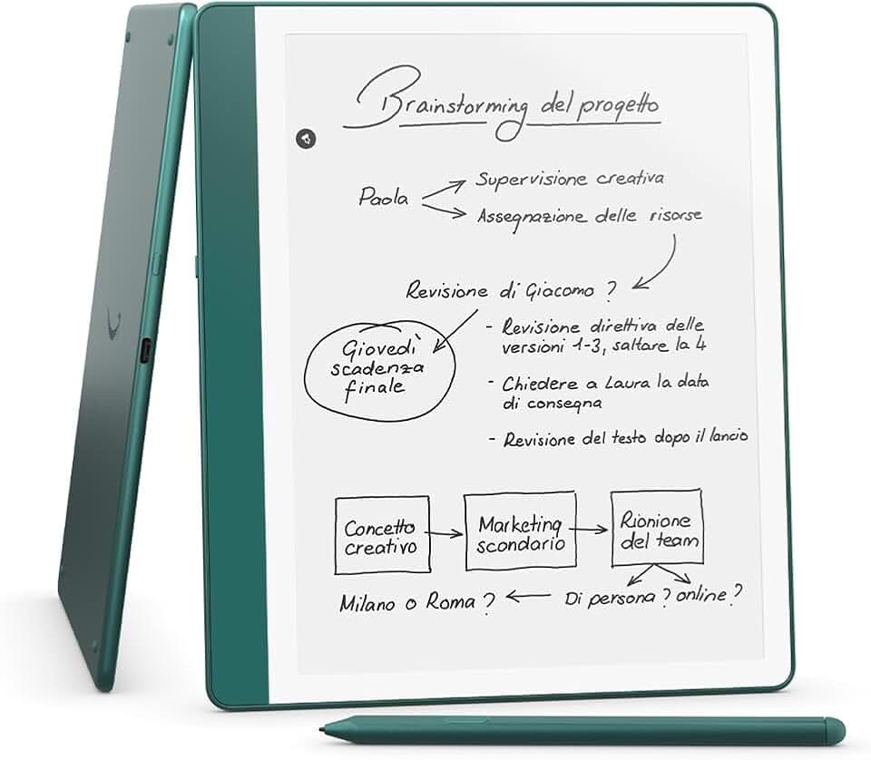 Amazon Kindle Scribe (64 GB) | Schermo ridisegnato con bordi uniformi. Ora puoi scrivere nei libri e nei documenti | Penna premium inclusa | Verde metallizzato