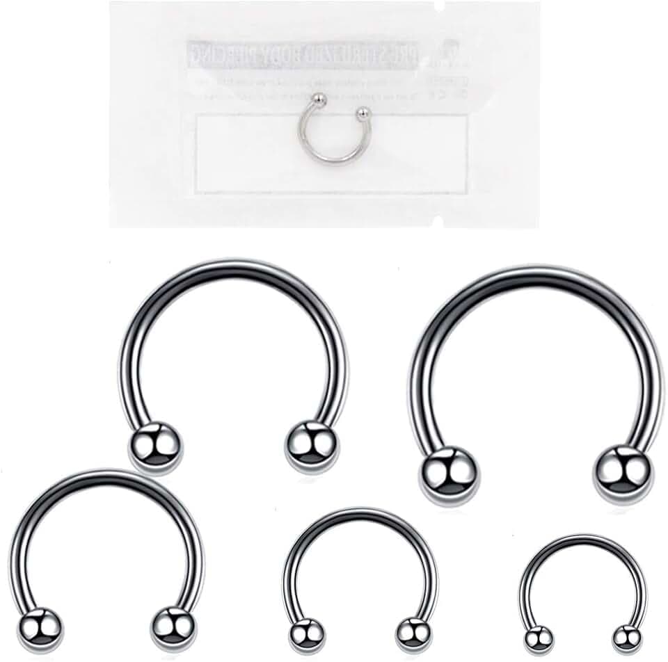 WARRIOR Piercing Ferro di Cavallo Circular/Curved Barbell Trago Helix Septum Orecchio Sterile in Acciaio Chirurgico 316L 16G(1,2mm) Body Piercing Gioielli PYS-001