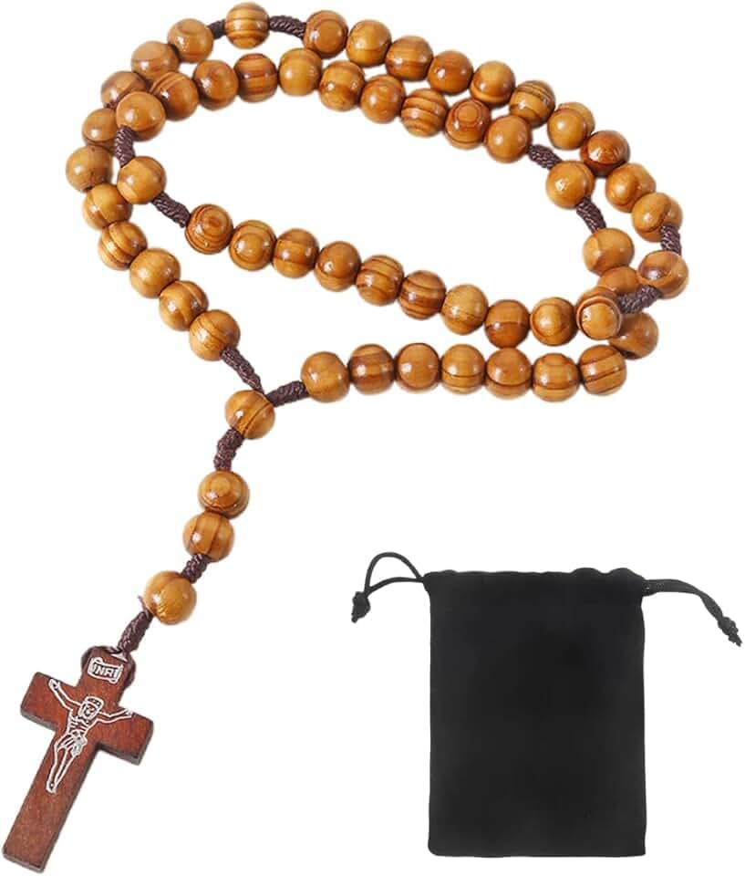 NOPKESV NOPKESV Rosario San Benedetto in Legno d'Ulivo, Cattolico Medaglia - Collana Uomo Fatto a Mano da Gerusalemme