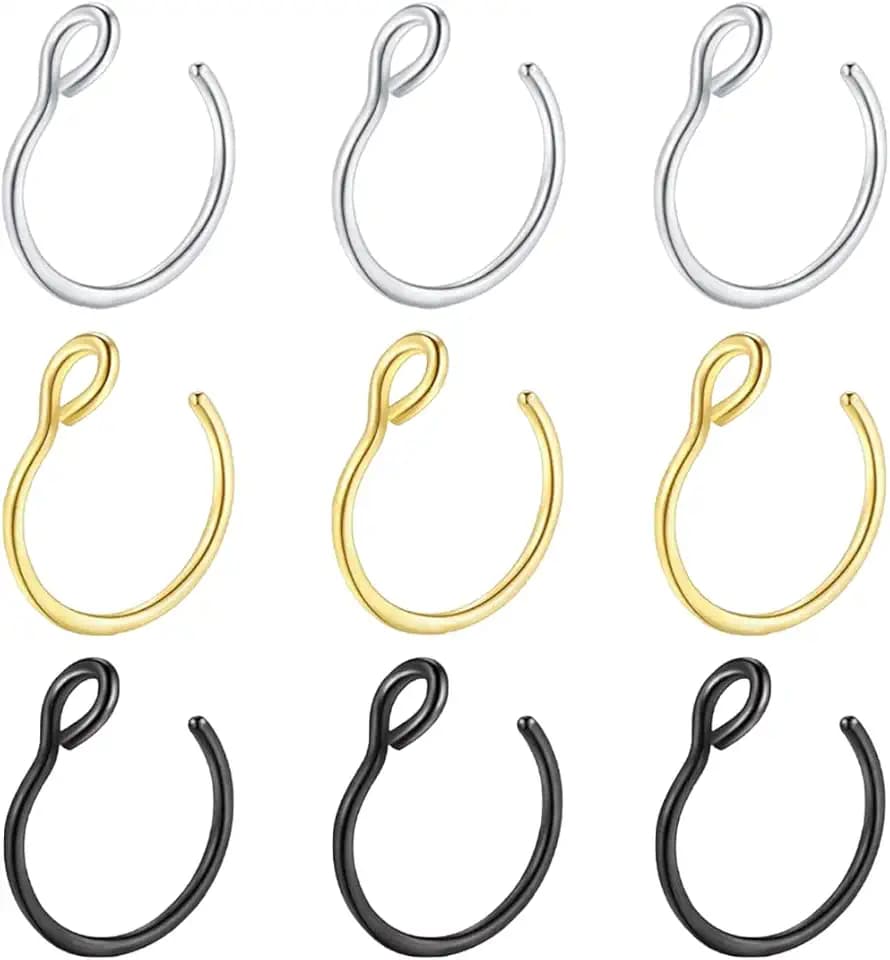 GXGM 9 Pezzi Falso Anello Di Naso In Acciaio Inossidabile a Forma Di c Piercing All'Orecchio Piercing Del Corpo Gioielli