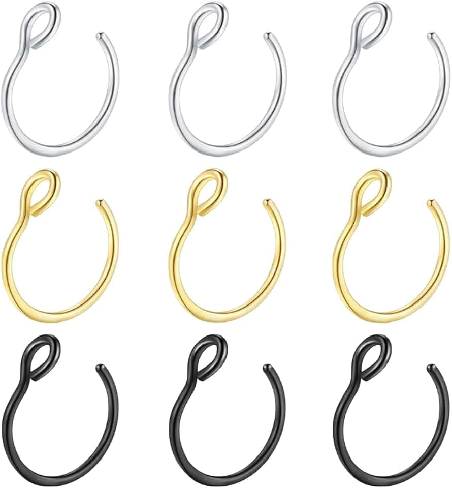 GXGM 9 Pezzi Falso Anello Di Naso In Acciaio Inossidabile a Forma Di c Piercing All'Orecchio Piercing Del Corpo Gioielli