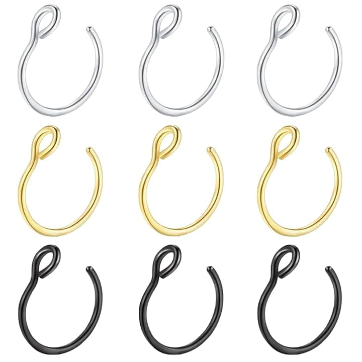 GXGM 9 Pezzi Falso Anello Di Naso In Acciaio Inossidabile a Forma Di c Piercing All'Orecchio Piercing Del Corpo Gioielli