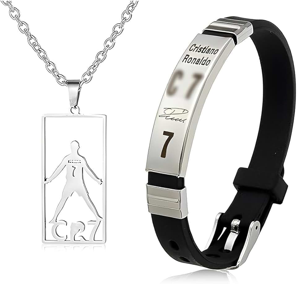 JUGUTA JUGUTA Cr7 Set Di Collane Con Ciondolo A Forma Di Stella Del Calcio, Regolabile, In Acciaio Inox, In Silicone, Per Uomo, Regalo Per I Tifosi Di Calcio, Acciaio Inossidabile Adjustable
