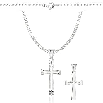 ZELYA Collana in argento 925 con croce a maglia barbazzale per ragazze e ragazzi – 45 – 60 cm catena comunione con croce, catena per bambini per comunione e battesimo, confezione regalo con incisione
