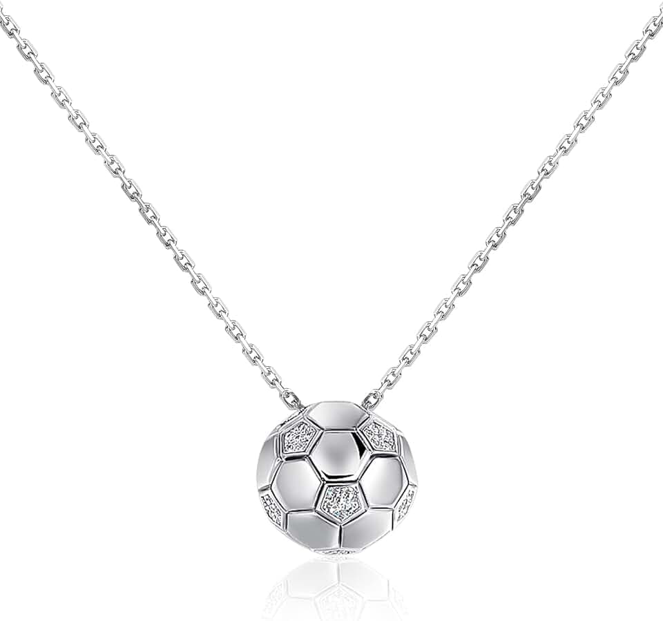Patelai Collana con Ciondolo di Calcio Catenina con Pendente a Forma di Pallone di Calcio Inciso Collanina di Catena con Strass Regalo per Donna Uomo Gioielli Sportivi (Argento, Calcio)