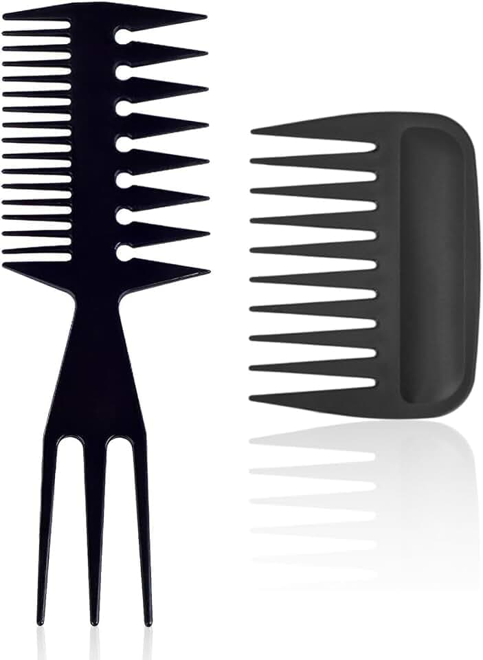 2 PCS Pettine a Denti Larghi,Pettine 3 in 1,Pettini Capelli Antistatico,Pettini Olio Vintage,per Parrucchieri Donne Uomini Salone Ricci Lisci Varie Acconciature(Nero)