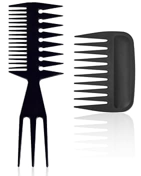 2 PCS Pettine a Denti Larghi,Pettine 3 in 1,Pettini Capelli Antistatico,Pettini Olio Vintage,per Parrucchieri Donne Uomini Salone Ricci Lisci Varie Acconciature(Nero)