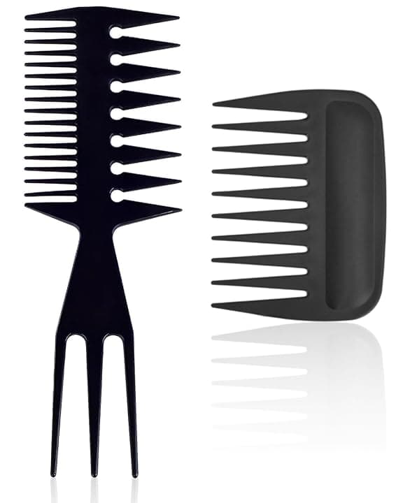 2 PCS Pettine a Denti Larghi,Pettine 3 in 1,Pettini Capelli Antistatico,Pettini Olio Vintage,per Parrucchieri Donne Uomini Salone Ricci Lisci Varie Acconciature(Nero)