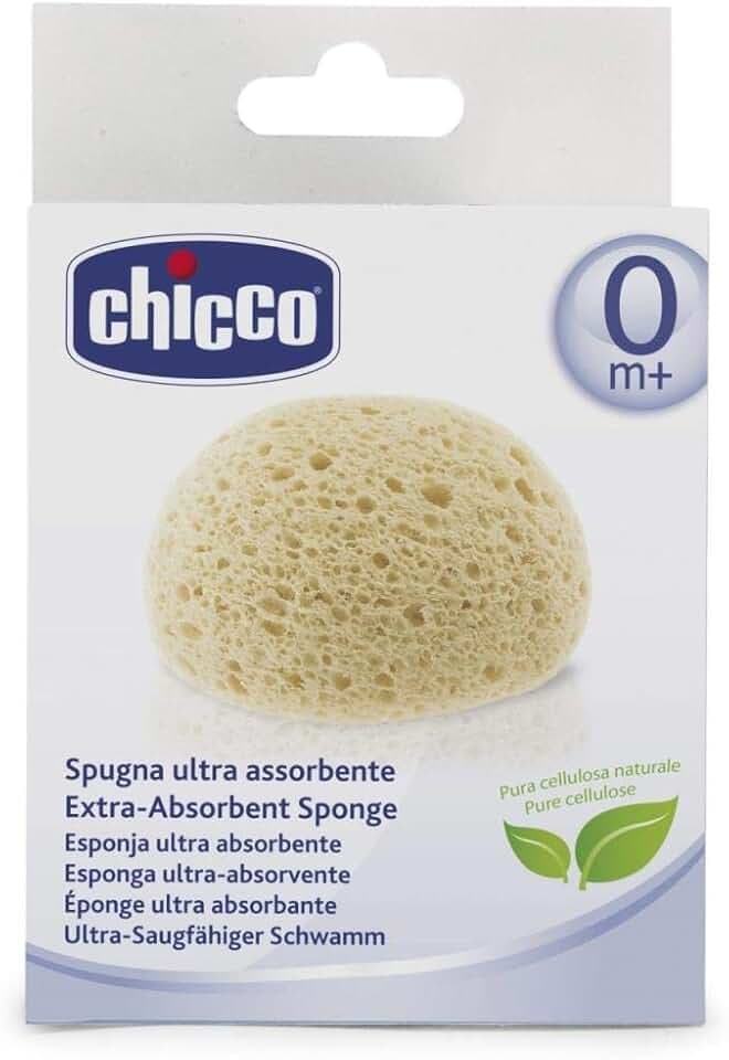 Chicco Spugna Ultra Assorbente, Spugnetta Delicata per Neonato Durante il Bagnetto, Delicata su Pelle Sensibile, Spugna Bambini, Giallo, 0m+