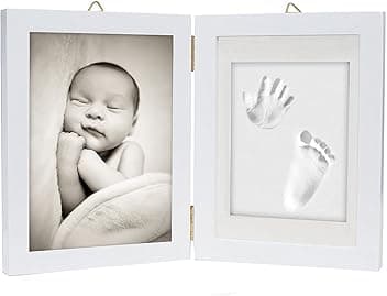 chuckle - Kit Impronta Neonato di Mani e Piedi - Stampo Morbido e Sicuro con Una Cornice in Ottimo Legno e Coperchio in Vetro Acrilico