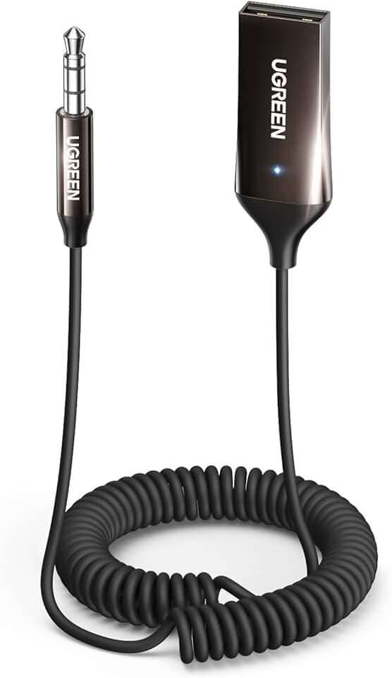 UGREEN Ricevitore Bluetooth 6.0 con Jack AUX da 3,5mm e Adattatore Audio Wireless USB con Microfono Incorporato e Cavo per Auto Altoparlante Domestico Amplificatore