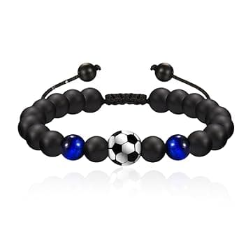 COYUN COYUN Bracciale da Calcio Regali,Bracciale Calcio 3D Pietra Naturale Occhio di Tigre Blu,Idee Regalo Ragazzo 5 6 7 8 9 10 11 12 Anni Regalo di Compleanno per Ragazzi, Figlio, Nipote e Fratello