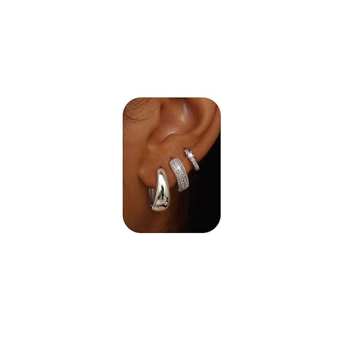 Chriscoco 3Paia Orecchini Cerchio Oro/Argento Set Anallergici Orecchini Donna Oro Placcato 14K Orecchino a Cerchio Piccoli per Fori Multipli