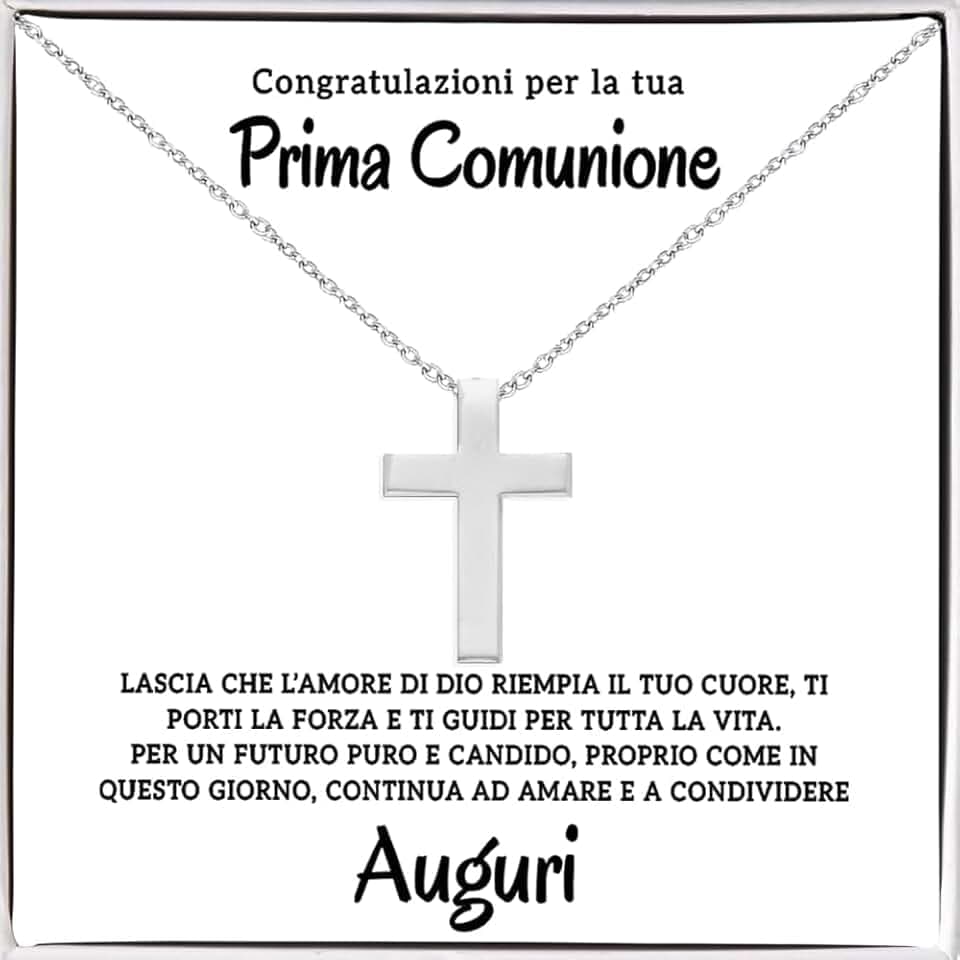 Bramart Collana a Croce Argento Oro Prima Comunione Bambino Regalo per lui Ragazzo compleanno natale - Cofanetto con DEDICA incluso