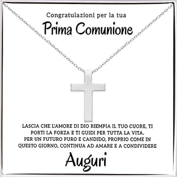Bramart Collana a Croce Argento Oro Prima Comunione Bambino Regalo per lui Ragazzo compleanno natale - Cofanetto con DEDICA incluso