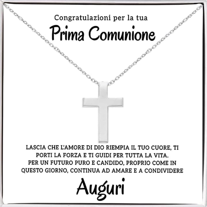 Bramart Collana a Croce Argento Oro Prima Comunione Bambino Regalo per lui Ragazzo compleanno natale - Cofanetto con DEDICA incluso