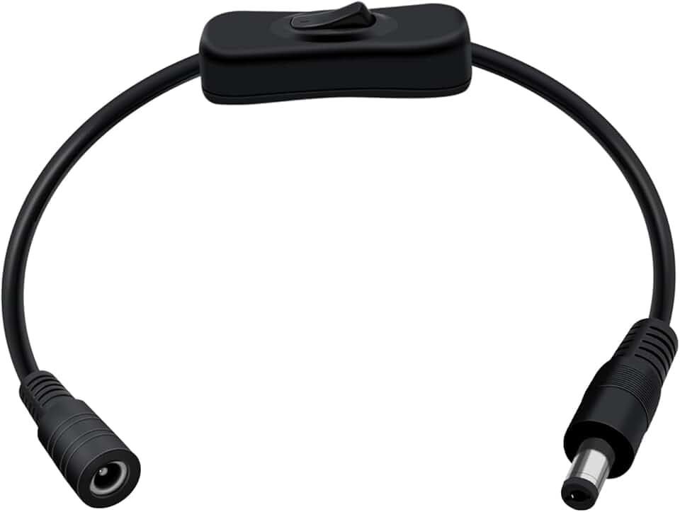 Cavo jack interruttore DC 22AWG 12V 24V cavo di prolunga DC 5,5 mm x 2,1 mm maschio femmina, DC5521 cavo per telecamere di sicurezza, router, DVR, strisce LED (nero, 0,3 m)