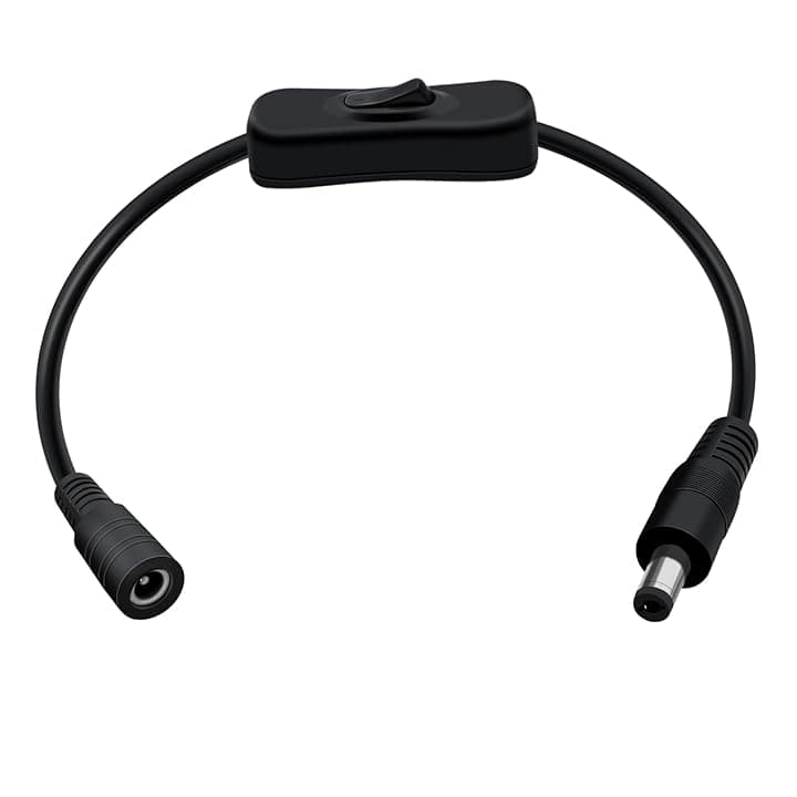 Cavo jack interruttore DC 22AWG 12V 24V cavo di prolunga DC 5,5 mm x 2,1 mm maschio femmina, DC5521 cavo per telecamere di sicurezza, router, DVR, strisce LED (nero, 0,3 m)