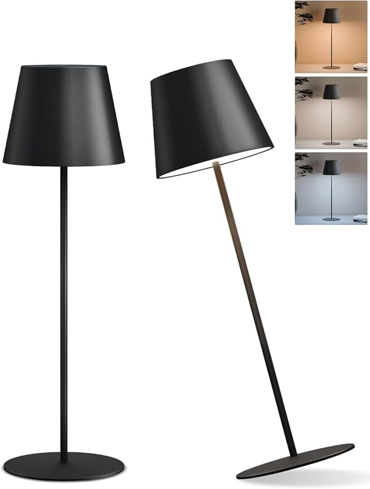 FUYO Lampada da tavolo Senza fili, 2 Pezzi Lampada da Tavolo Ricaricabile Touch Dimmerabile 2700-6000K con 3 Colori Modalità Dimmerabile Stepless Outdoor IP44 Impermeabile per Interno Esterno (Nero)