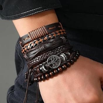 Generic Braccialetto in pelle per uomo e donna, cinturino in pelle intrecciata marrone, regolabile, accessorio alla moda, idea regalo