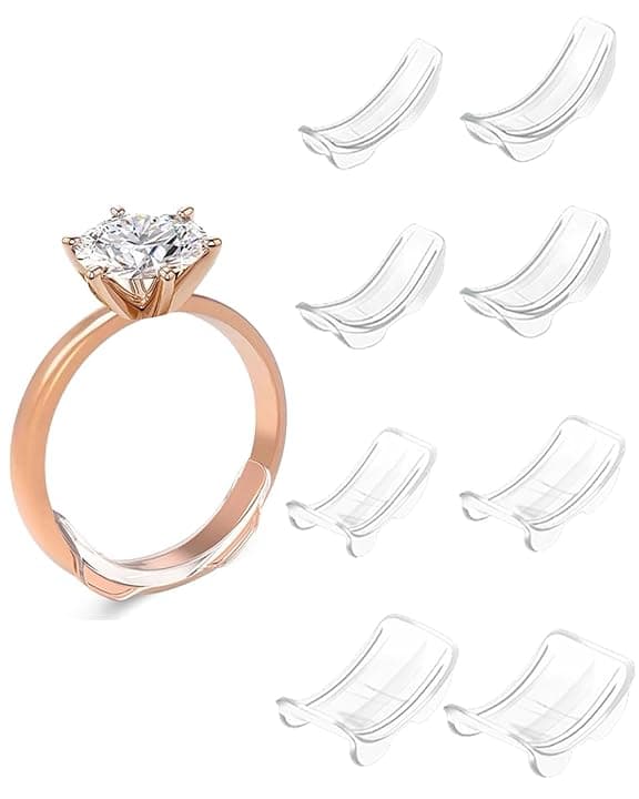 SCJJZ SCJJZ 8 Pezzi Invisible Ring Size Adjuster Ferma Anello Silicone,Regolatori Dimensione Anello,Stringi Anello Invisibile Riduttore Dimensione Anello per Anelli Larghi Uomo e Donna