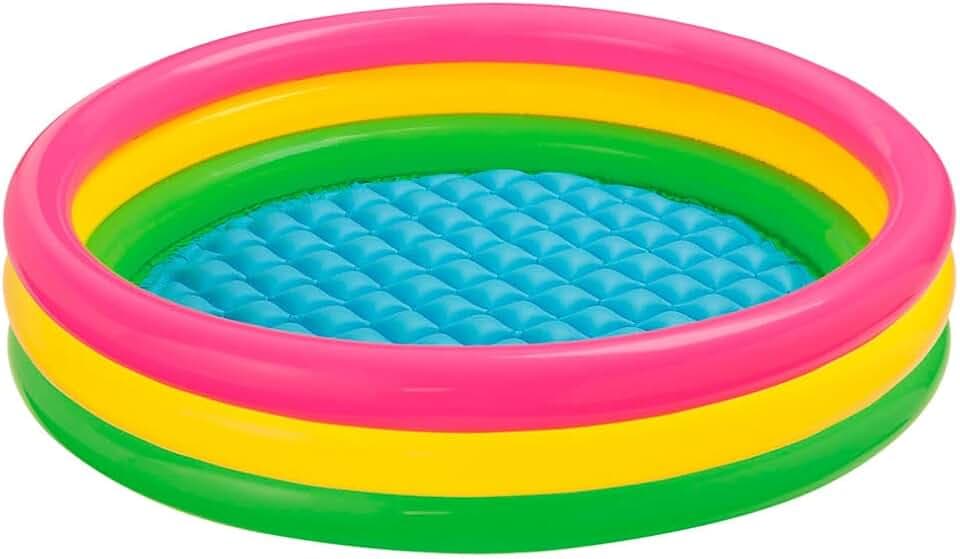 Intex-156162 Piscina 3 Anelli, Colore rosa, giallo, verde, 114 x 25 cm, 57412