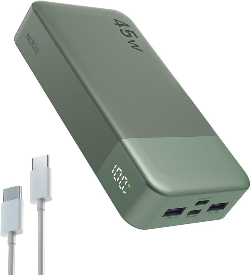NOBIS Power Bank 20000mAh Powerbank 45 W Fast Charging Caricatore Portatile USB C In & Out, 4 Ports Portable Charger with LED Digital Display, Compatible with Phone 17 S25 (Verde)