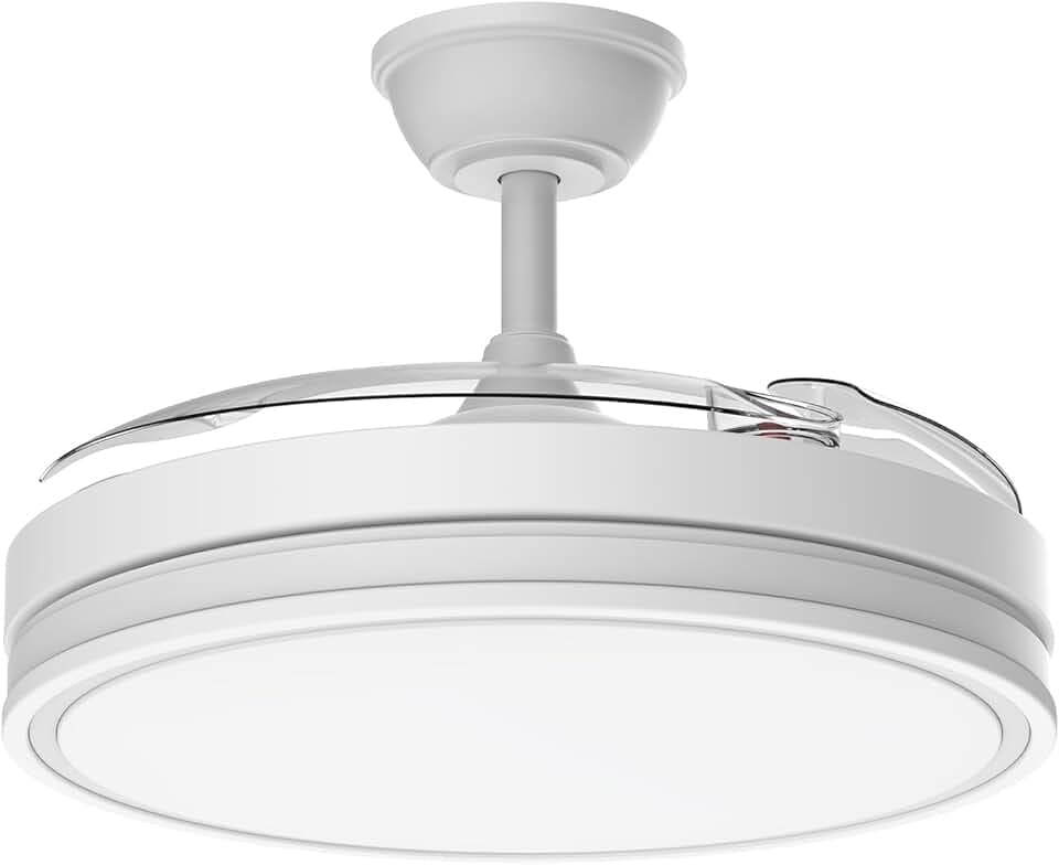 Airwit 106cm Ventilatore da Soffitto con Luce e pale retrattili, Silenzioso Lampada Ventilatore da Soffitto con Telecomando e Motore DC per Camera da Letto, Cucina, Soggiorno, 6 Velocità (Bianco Pro)
