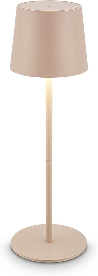 BRILONER Lampada da Tavolo LED Ricaricabile Wireless, Touch Dimmer Continuo, 2,6W 120lm 3000K, USB‑C, IP44, Batteria Sostituibile, Lampada da Comodino e Esterno, Design Moderno Beige
