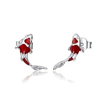 Qings Orecchini Lucky Koi Orecchini Simbolo di Amicizia Carpa Rossa Pesce per Ragazza