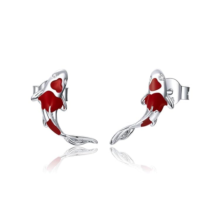 Qings Orecchini Lucky Koi Orecchini Simbolo di Amicizia Carpa Rossa Pesce per Ragazza
