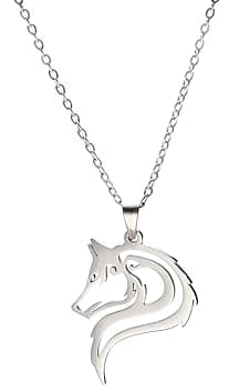 cooltime Collana a forma di lupo con catena regolabile, in acciaio inox, ciondolo rotondo cavo, Acciaio inossidabile
