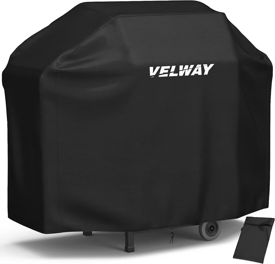 Velway Copertura Barbecue da Esterno, Telo Copri Barbecue Impermeabile, Copri BBQ, Anti Polvere Neve Pioggia Feci di Uccelli Sole,147x61x117cm,Nero