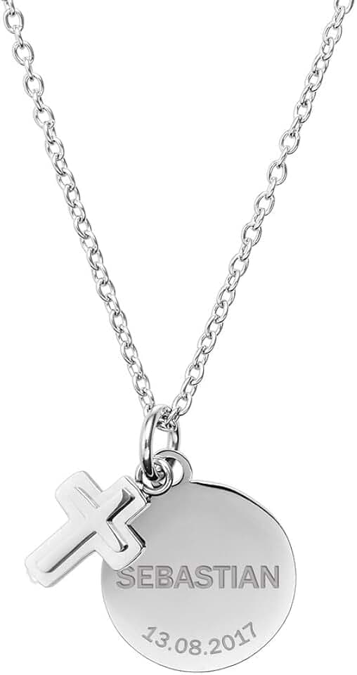 Gravado Collana da Bambina in Acciaio Inox con Ciondoli Angelo Cuore Croce