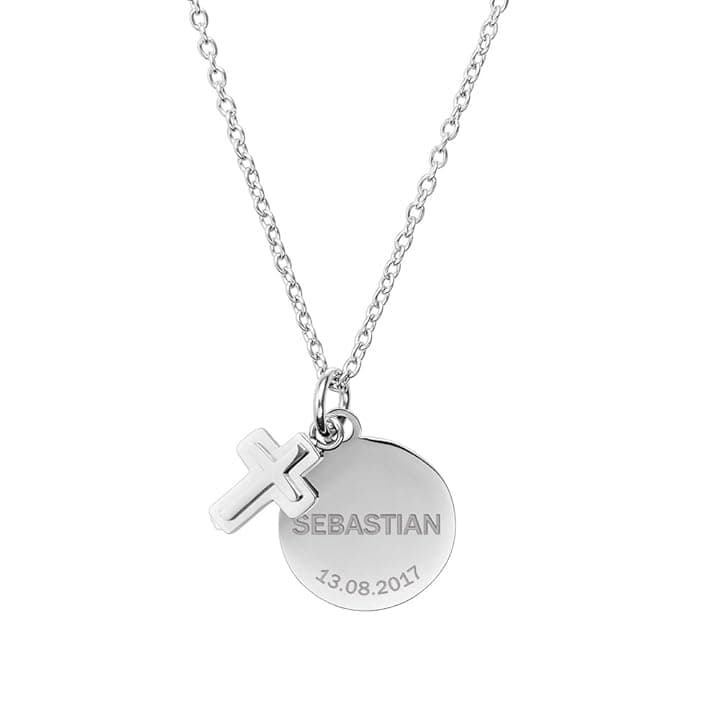 Gravado Collana da Bambina in Acciaio Inox con Ciondoli Angelo Cuore Croce