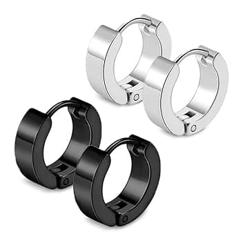 JRYXD 2 Paia Orecchini Da Uomo Donna In Acciaio Inossidabile,Tondo,Colore Argento Nero, Orecchini A Cerchio Da Uomo/Donna (1 Paio Nero, 1 Paio Argento)
