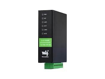 Waveshare 2-Ch RS485 To POE Ethernet Serial Server, 2-Channel RS485 Independent Operation, 2x POE Ethernet Port, Rail-Mount Industrial Isolated Serial Module, Bidirectional Transparent Transmission