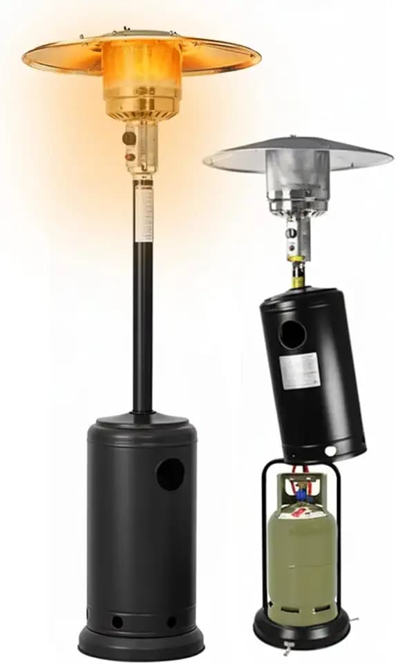 Wintem - Stufa a Fungo Riscaldante per Esterno a Gas 12kW, Accensione Piezoelettrica, Ruote Integrate per Spostamento Facile, Compatibile con Bombola 15Kg per Terrazze, Giardini e Locali (Nero)