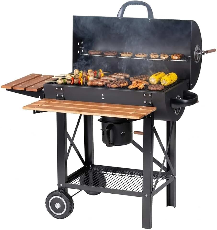 Tarrington House Barbecue a Carbone Louisiana, Acciaio/Legno, Raccoglicenere Rimovibile, Sistema di Ventilazione, Tavolini Laterali Pieghevoli, Ripiano Inferiore, Ruote, Nero